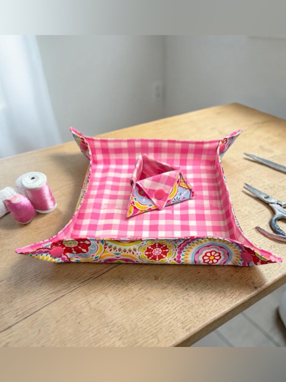 Hand Crafted Snap Tray and Small ORT Catcher Fabric Notion & Thread Catch All